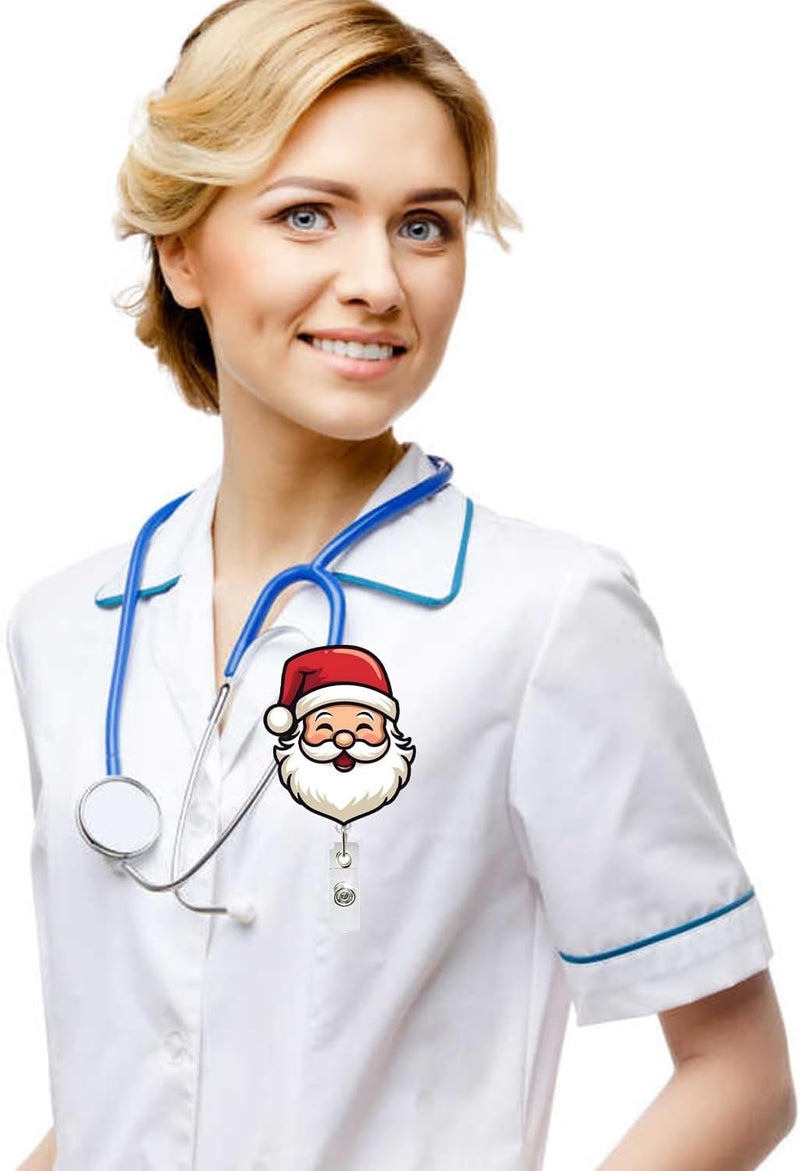 NSSHEL Cute Santa Christmas Badge Reel Retractable for Nurse Nursing RN CNA Doctor Medical Worker & Teacher Christmas Laughing Santa Claus Badge Holder with Alligator Clip for Holiday Gifts Holiday - Image 4